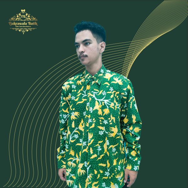 Kemeja Batik Pria Lengan Panjang Motif Kembang Bertaburan