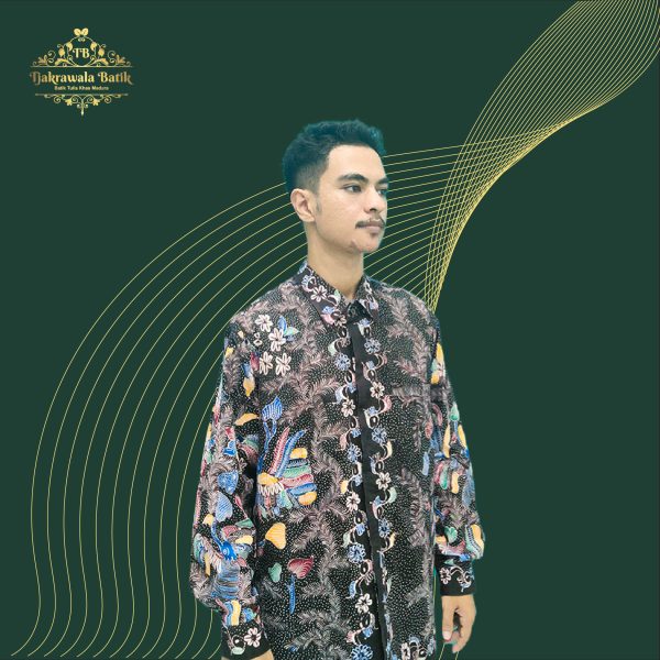 Kemeja Batik Pria Lengan Panjang Motig Kembang Bertaburan